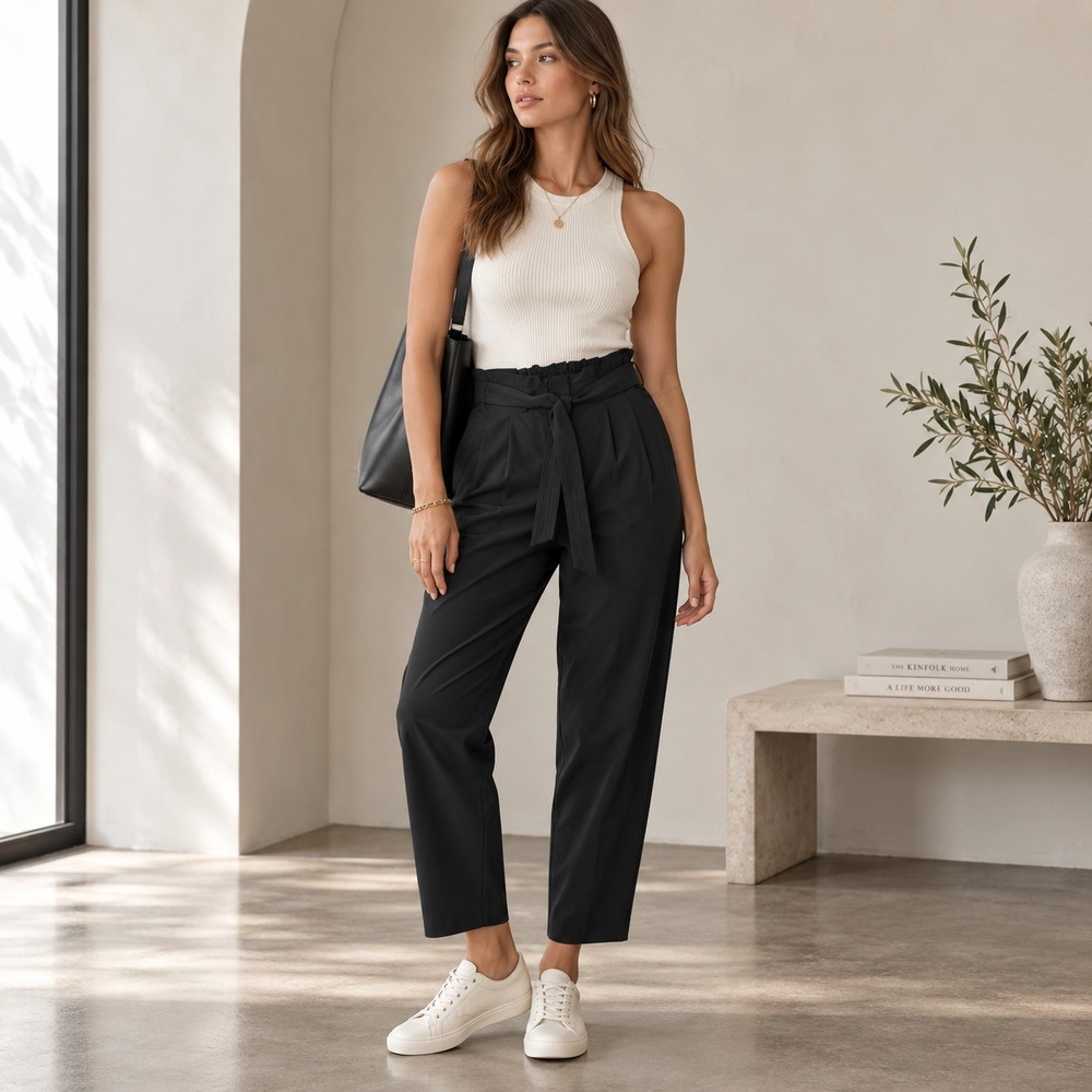 New Athleta Womens Skyline Pant II Sz 12 Black Paperbag Travel Quiet Luxury